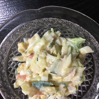 ゆで卵と茹でキャベツのツナサラダ(^ ^)